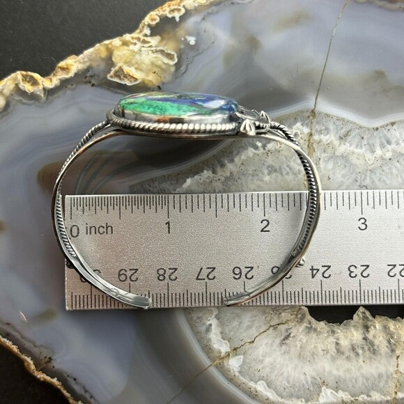 Sterling Silver Southwestern Style Oval Azurite Decorated Bracelet For Women - Picture 9 of 10